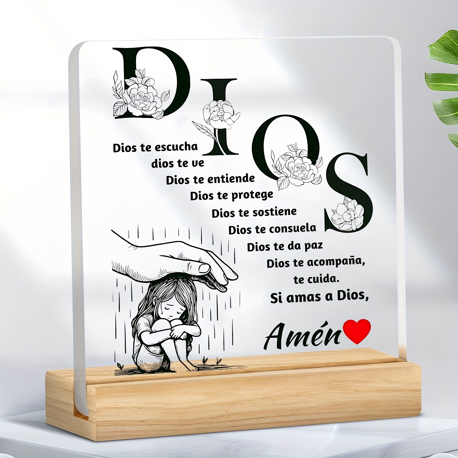 TEMU [2d Flat] 1pc Christian Spanish Decorative Plaque - " " Acrylic Wooden Tray With , Ornament, Bohemian Style, Tabletop Display, Home Decor |