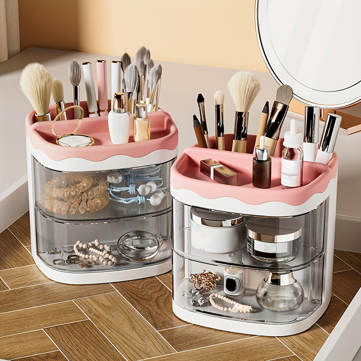 2/3 layer Plastic Clear Makeup Storage Box With Drawer - Temu Canada