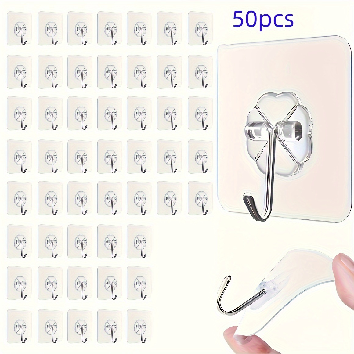 

Piece Of 25/50 - Strong Adhesive Metal Hooks, Transparent, No-damage Wall Mount For Home Organization & Holiday Decorations