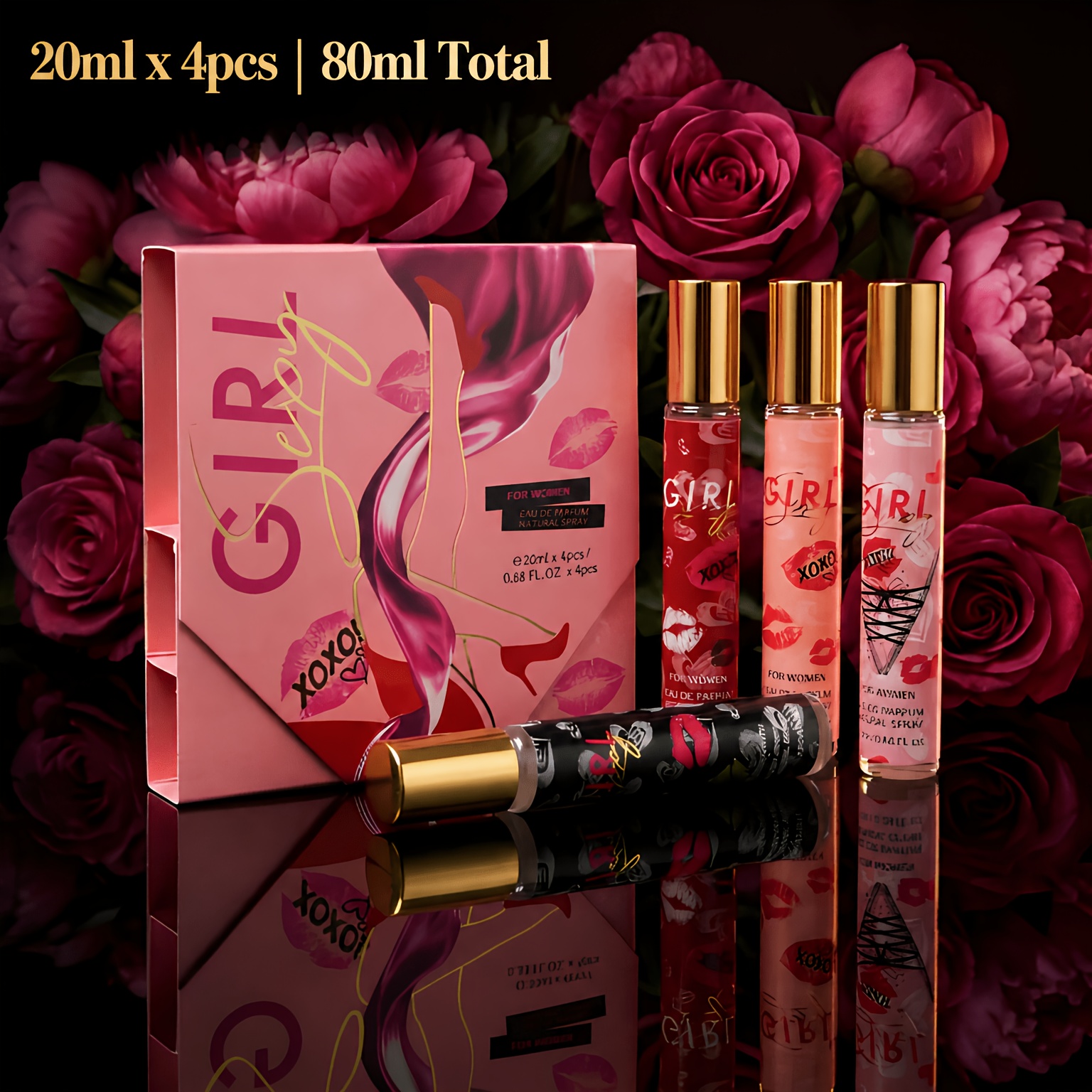 TEMU Mystical 4pcs Women's Perfume Gift Set, Long-lasting Edp Kit For Date Night, Parties & Night Out, Sensual Rose, & , 0.68oz X 4 Travel Sizes,