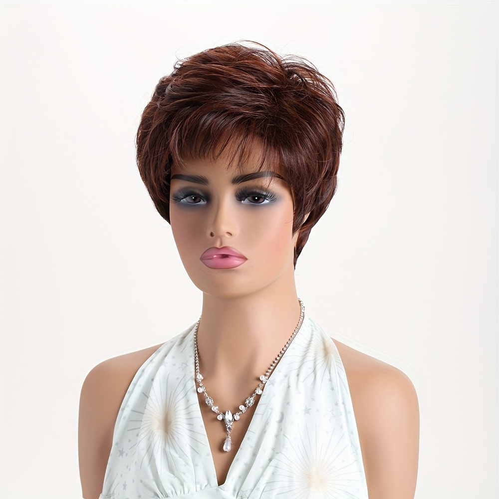Image of 10-inch Women's Natural Stylish Short Wig With Bangs, Heat-resistant Synthetic Fiber Wig - Ideal For Everyday Use, Cosplay, Music Festivals, Weddings, , Halloween Costume Events, Christmas