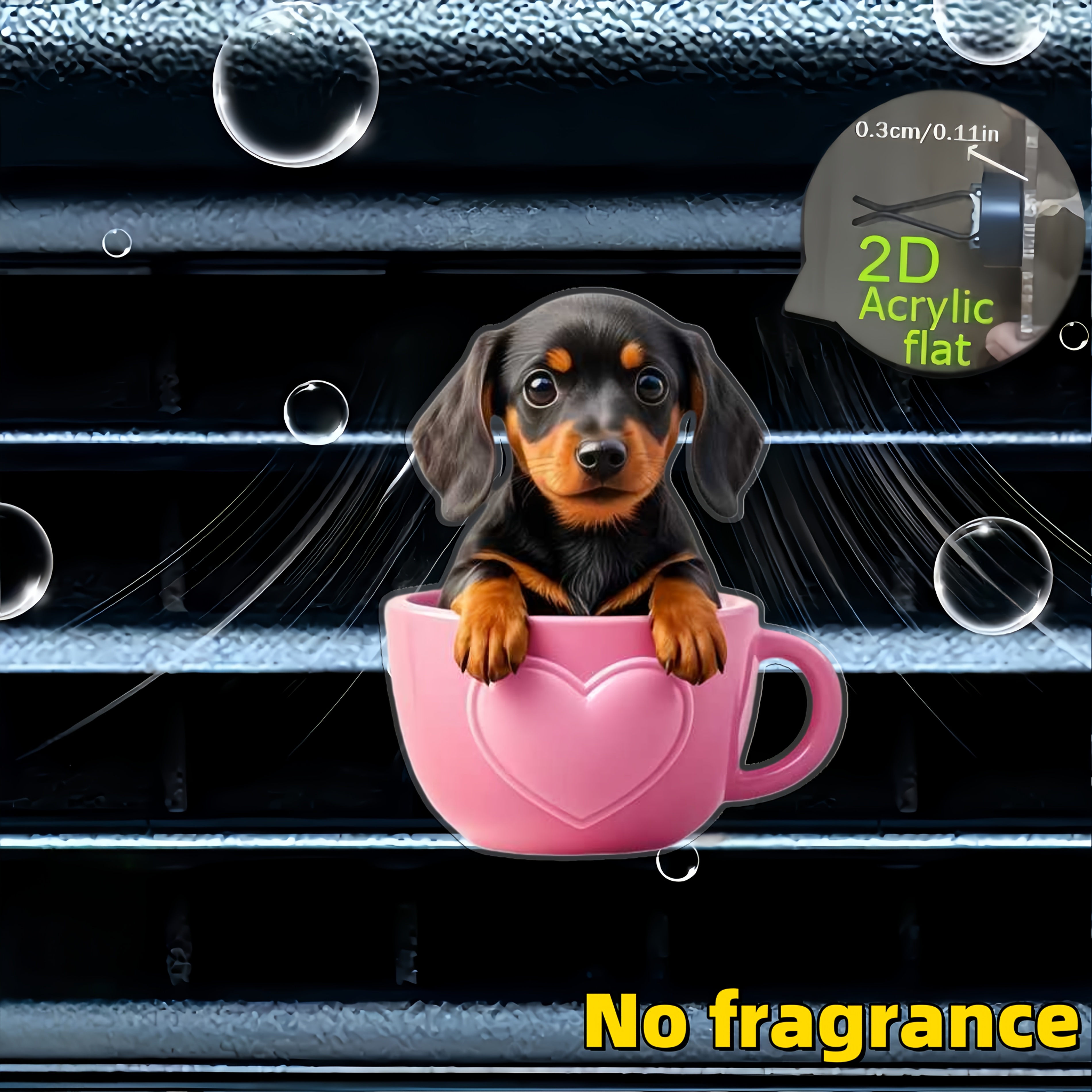 Image of 1pc Cute Dachshund Car Air Freshener Clip - 2d Flat Acrylic Vent Clip With Sausage , No Fragrance, Compatible With Car , Without Battery