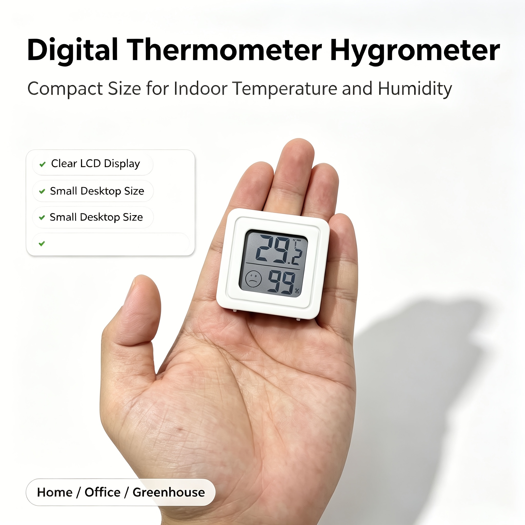 Digital Thermometer and Electronic Hygrometer for Indoor Use, Thermometer for Measuring Temperature and Humidity in Car, 1 Unit