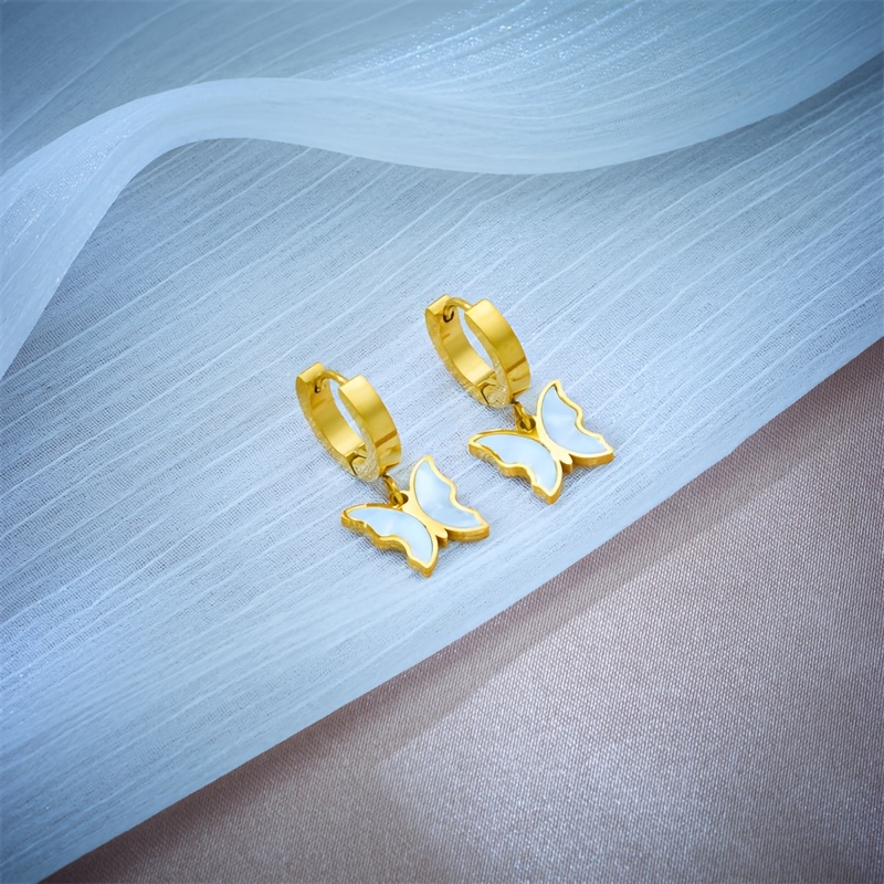 Women's Golden Edged Butterfly Pendant Earrings, Elegant Design