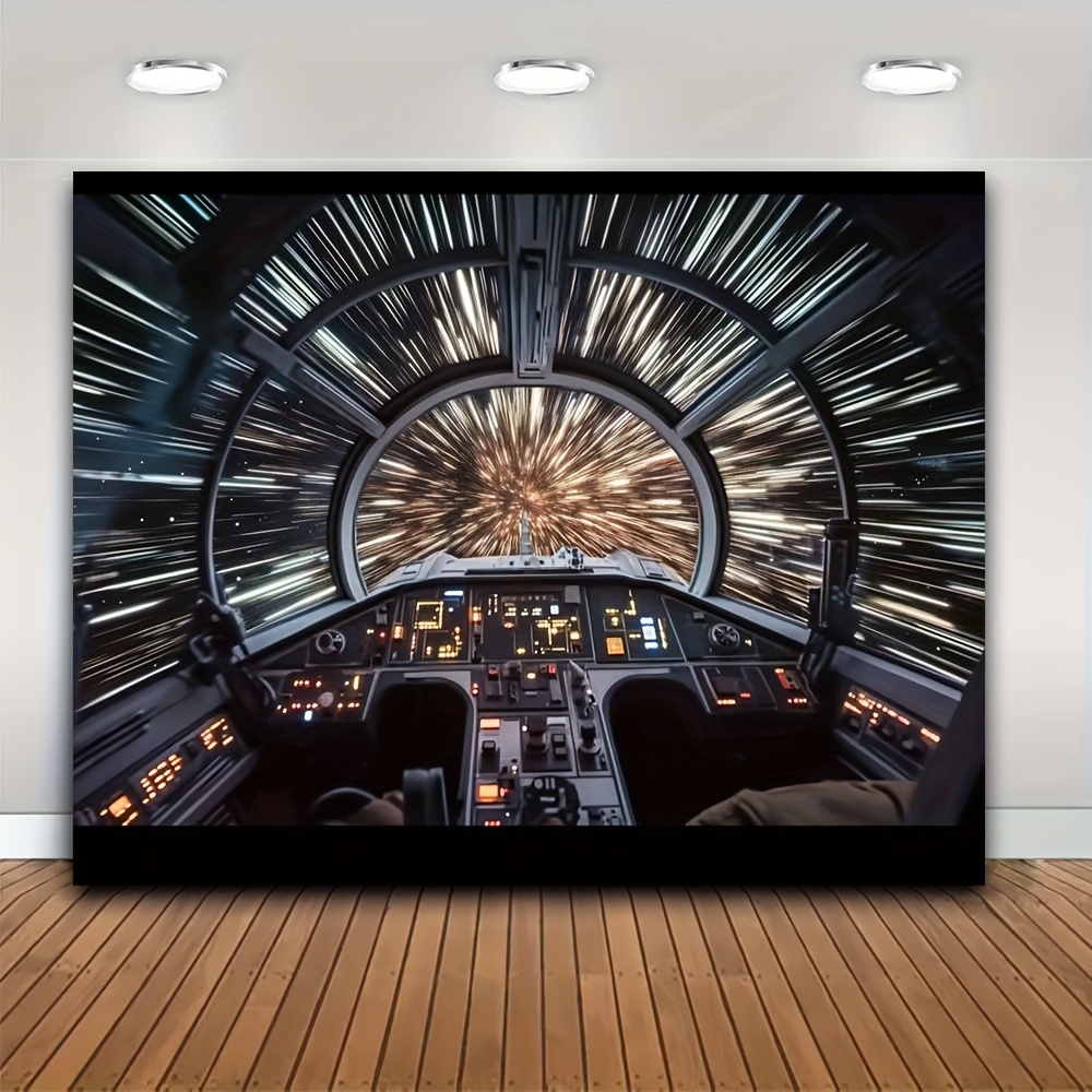 

1pc Starship Cockpit Design Polyester Tapestry, Large Wall Hanging Backdrop For Living Room, Bedroom, Office, And Party Decor