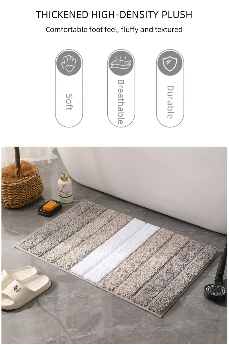 1pc striped flocking bath mat luxury thick ultra bathroom door mat non slip super soft absorbent bath rug machine washable bathroom mat suitable for bedroom living room kitchen entrance mat Product details 6