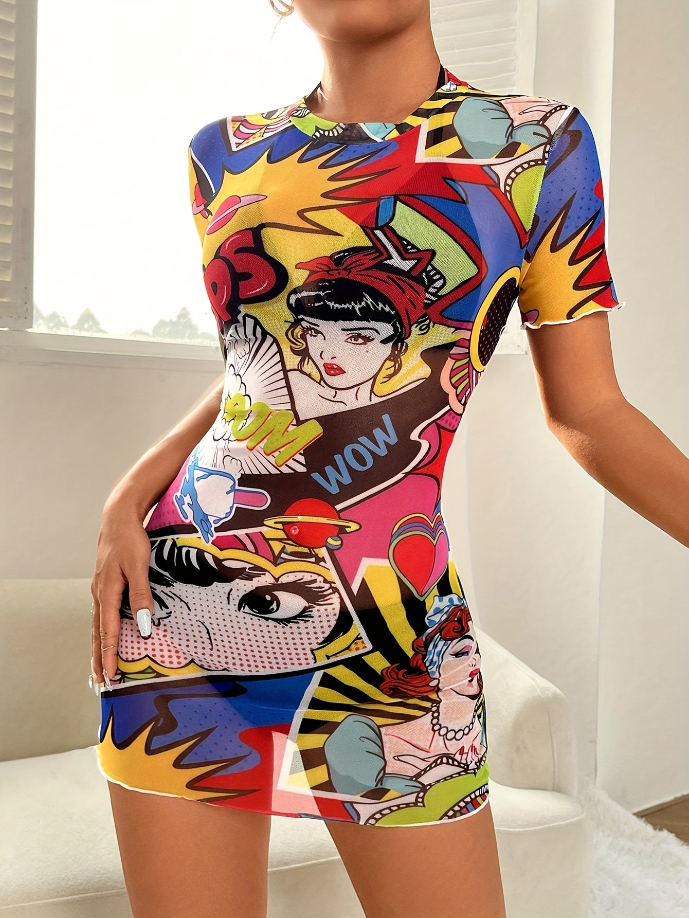 knee length dresses for ladies Ruched Mesh Bodycon Dress main image 1