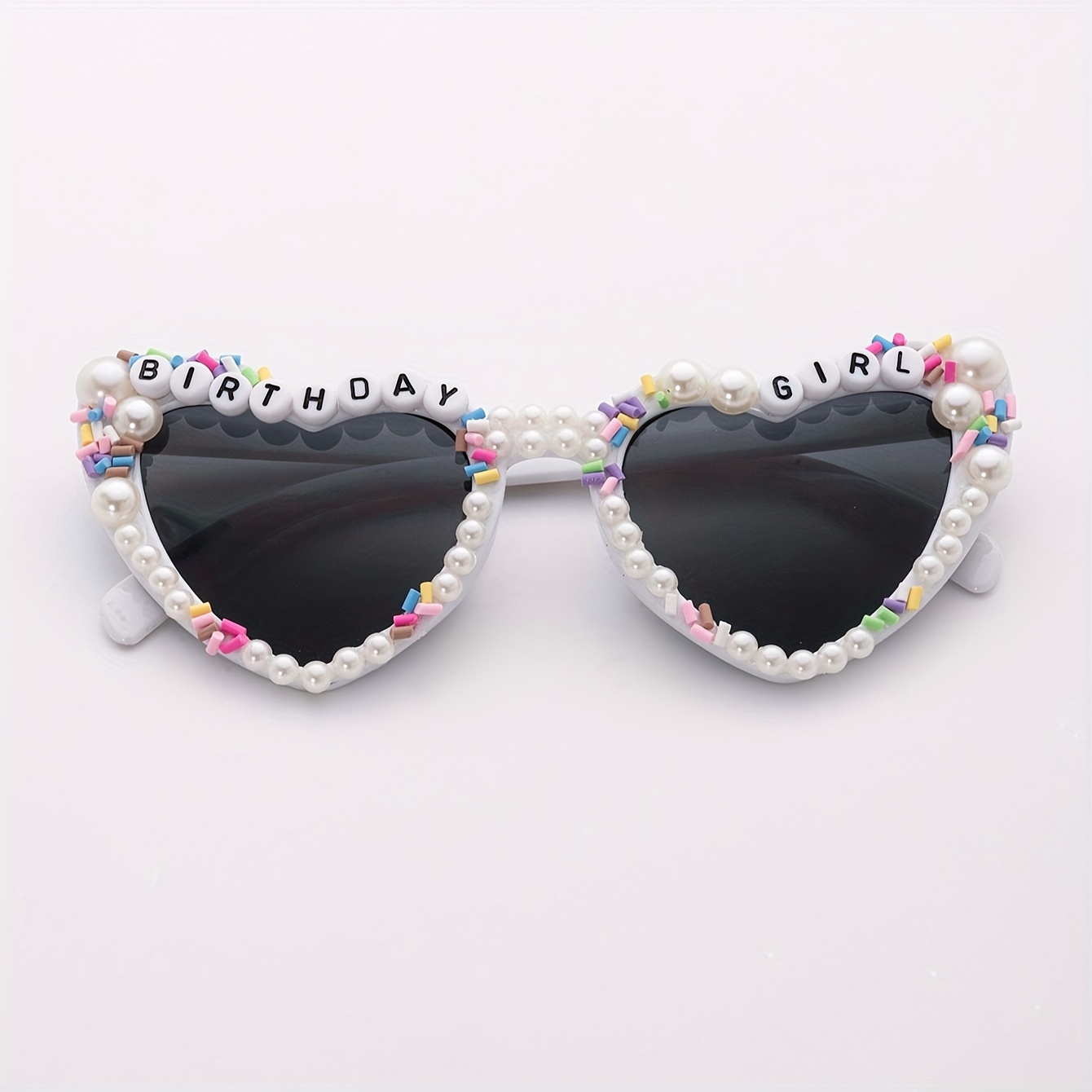 

Heart-shaped Party Glasses For Daily Use With Pearl Inlaid With Pearls And Colorful Letters In Peach Heart Shape For Music Festival