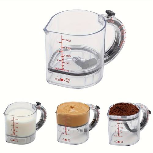 4in 1 measuring cup push cup plastic measuring cups with measure cups for home kitchen for liquid dry ingredients easy to clean 250ml