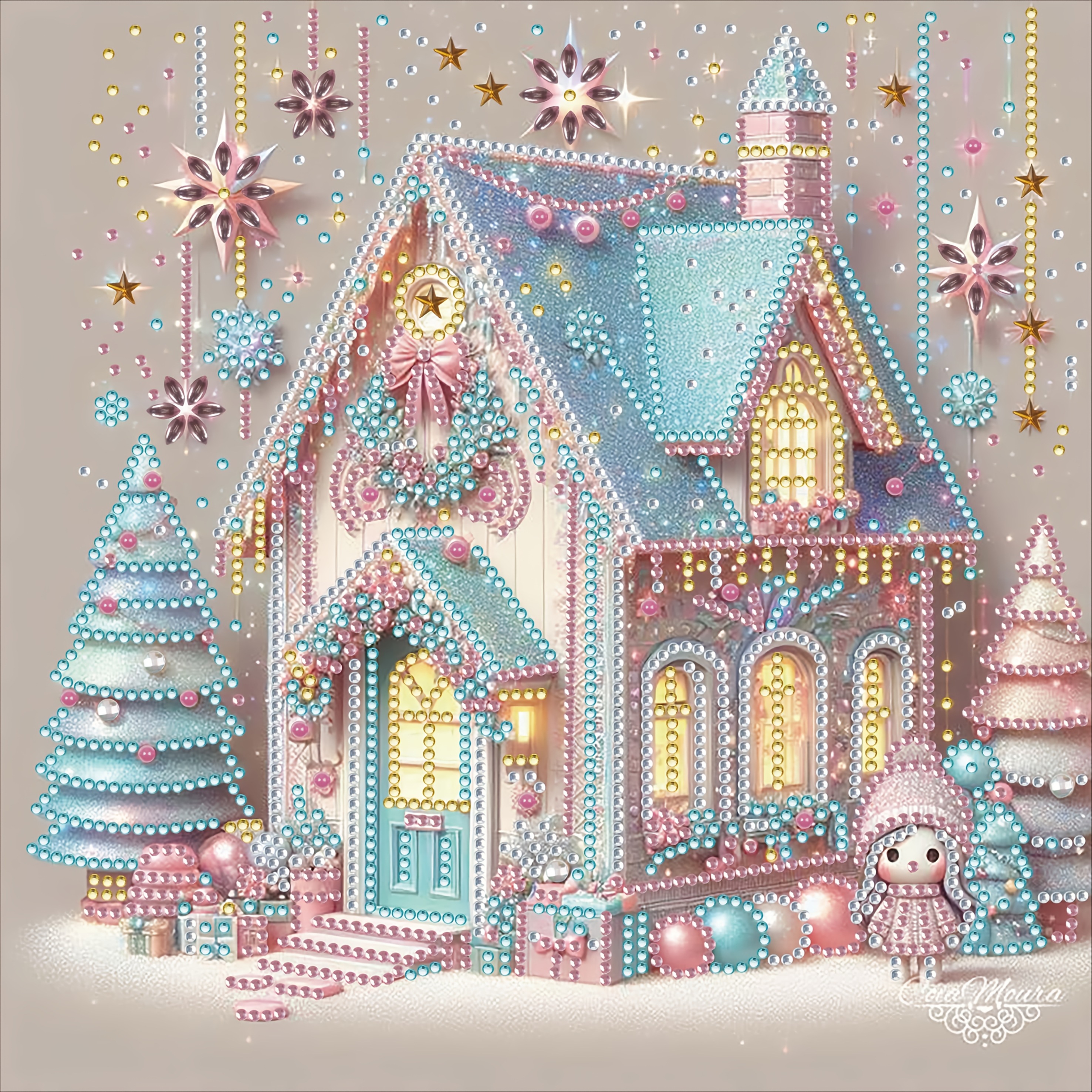 

1pc Anime-inspired Dream House Kit, Special Shaped Crystal Rhinestones, Diy Craft For Home Wall Decor, Irregular Shape, Canvas Material,