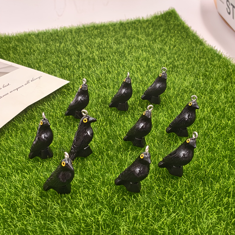 Image of 10pcs Halloween Black Resin Charms For Jewelry Making Handmade Animals Bird Pendants Crafts Diy Earrings