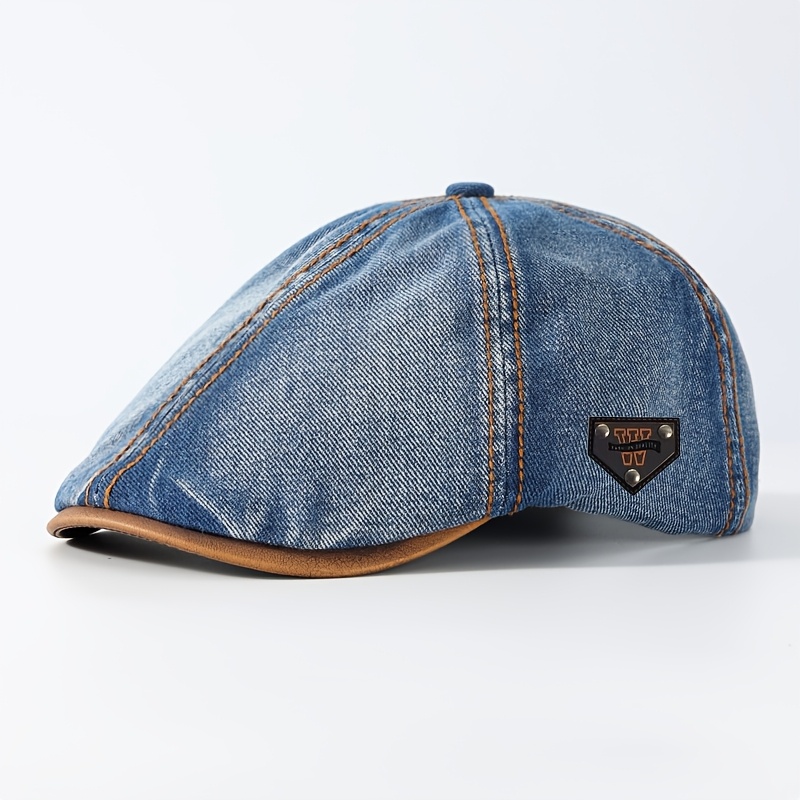 TEMU Washed Men's Newsboy Cap And Beret Hybrid, Flat Cap Elements, Adjustable, Hand Wash Friendly, British Style
