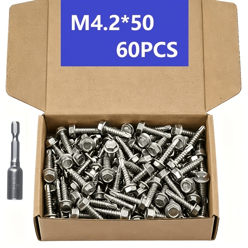 TEMU 410 Stainless Steel Self-tapping Screws, Hex Self-drilling Screws, Self-tapping Screws, Used For Metal Sheets And Furniture Repair. Comes With A