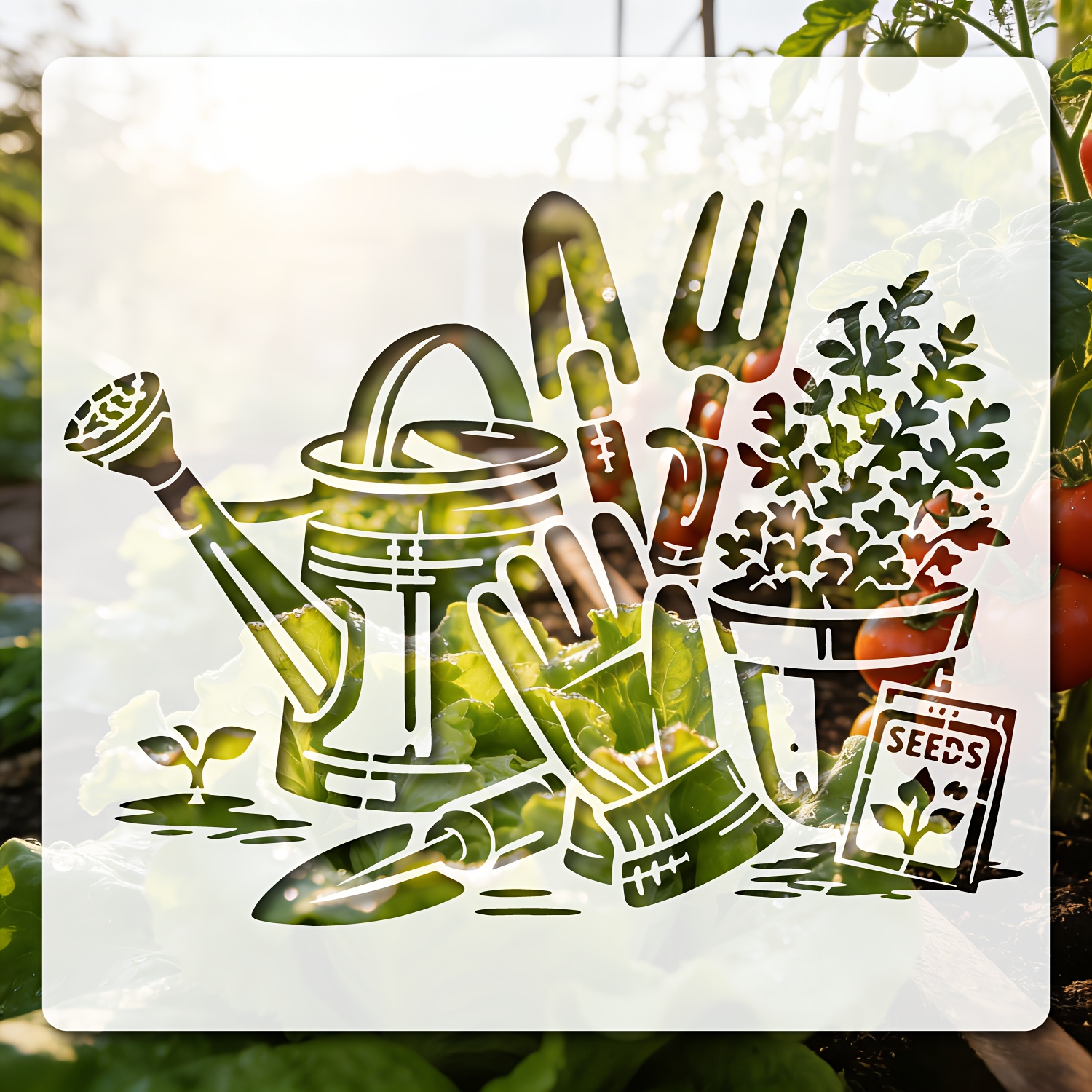 TEMU Pochoir d'outils de jardin réutilisable 11.8*11.8 pouces pour peinture avec pinceau, modèles de dessin pour artisanat, art mural, meubles, toile