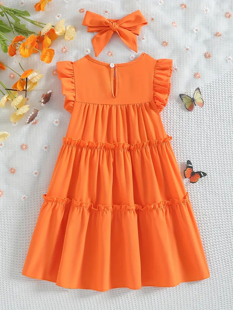 Girls' Fashion Cute Sleeveless Orange Solid Dress, Elegant And *-Enhancing Material Soft And Fashionable Skin-Friendly Touch Delicate, Enhancing Luxury * *. Fabric with 3D Sense, Lazy And Casual Girls' Fashion Cute Sleeveless Orange Solid Dress, Elegant And *-Enhancing Material Soft And Fashionable Skin-Friendly Touch Delicate, Enhancing Luxury * *. Fabric with 3D Sense, Lazy And Casual
