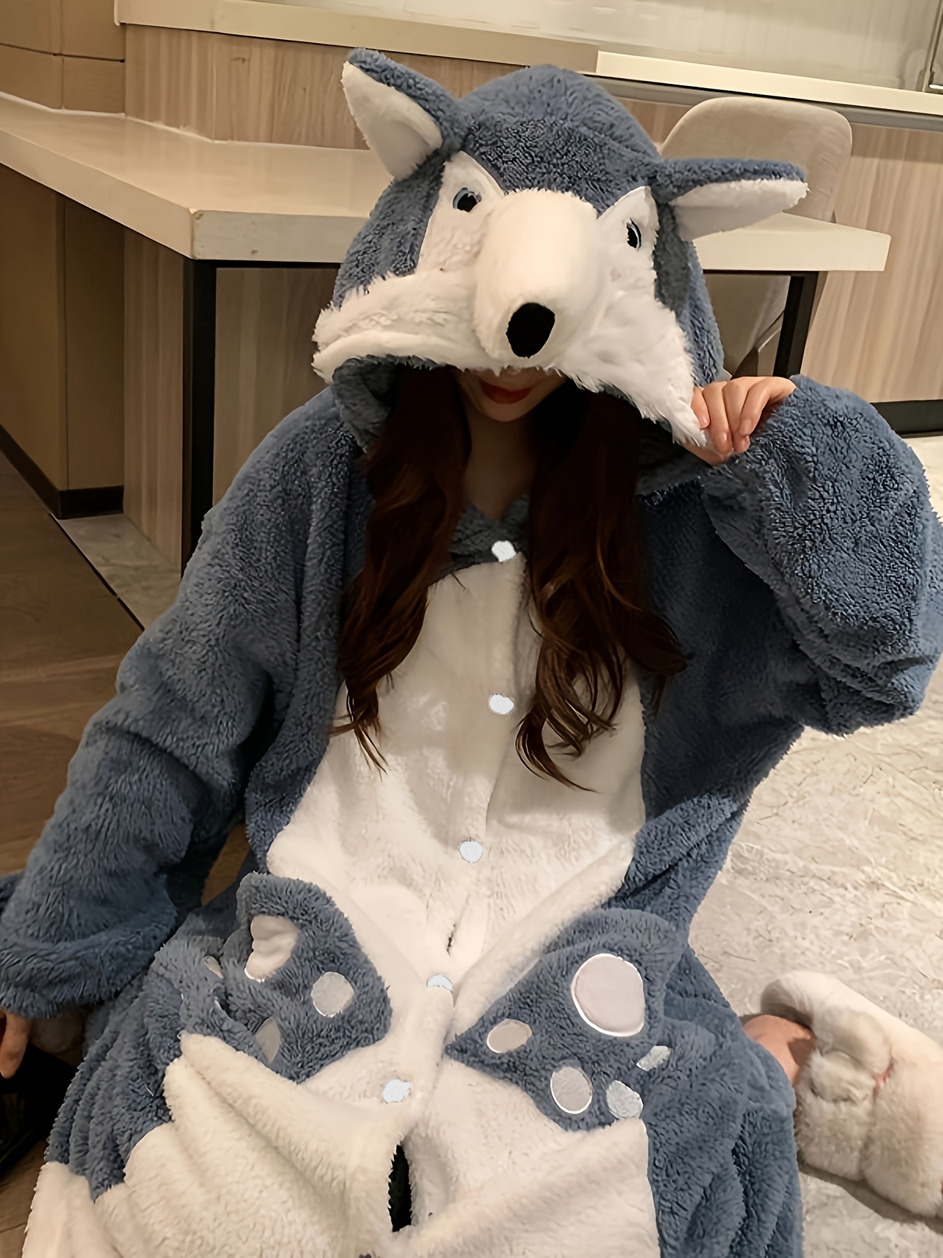 autumn winter coral big gray wolf design lined warm sleep - Temu New Zealand