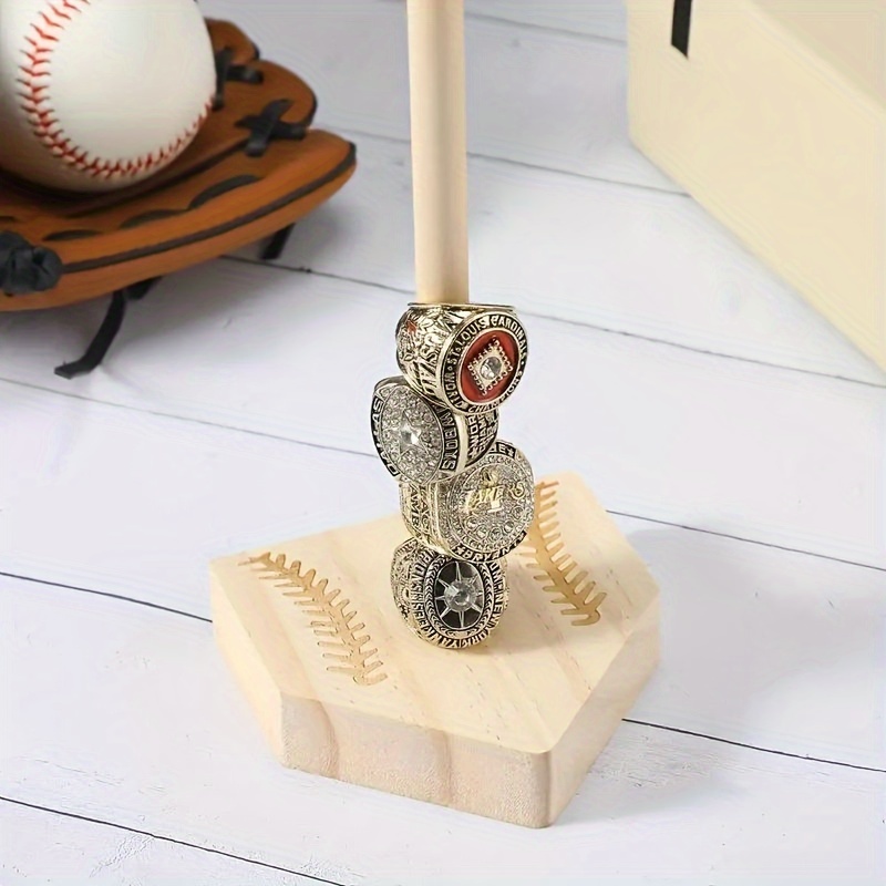 

Wooden Baseball Bat Ring Holder, Championship Ring Display Stand, Sports Memorabilia Organizer For Collectible Rings - Cave Accessory