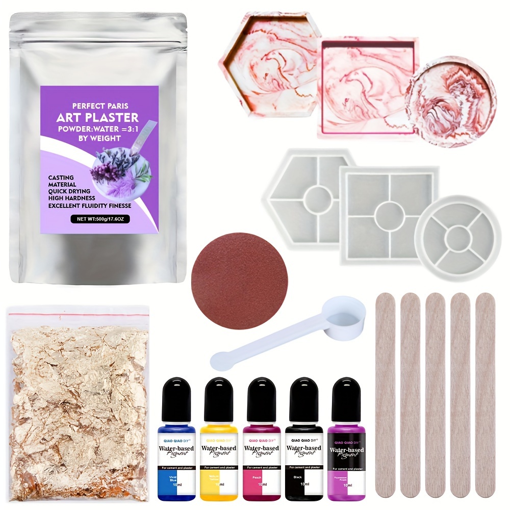 

Resin Casting Plaster Powders Starter Kit, With 500g Fast Cured Powder, 5 Color Pigments, Storage Tray & Vase Mold, Water Activated Plaster Powder Casting Kit For Diy, Beginners Friendly