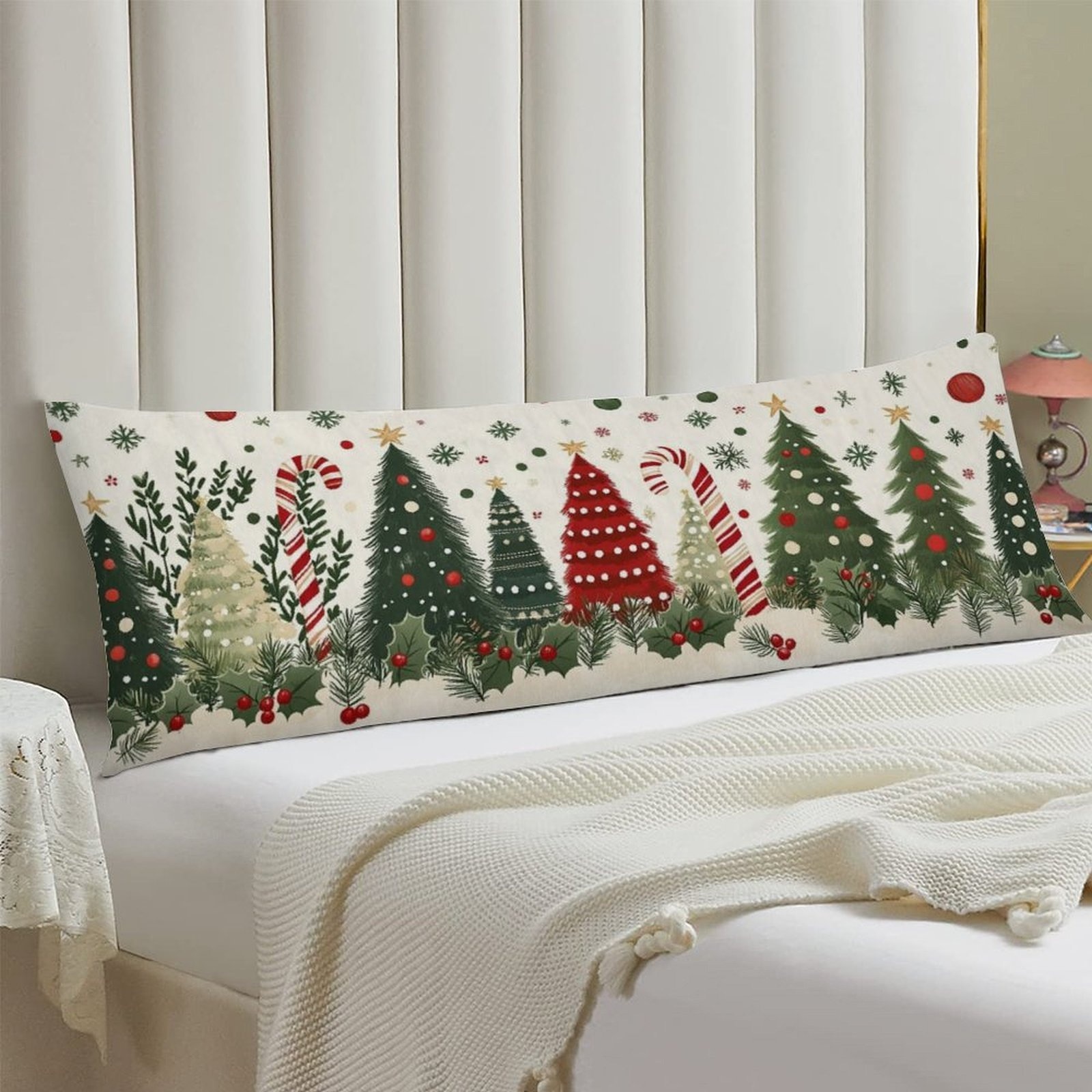 TEMU Christmas Tree Candy Cane Themed Pillowcase, Fashionable Long Plush Bed Pillow Cover, Soft And Comfortable Decorative Double-sided Print Large