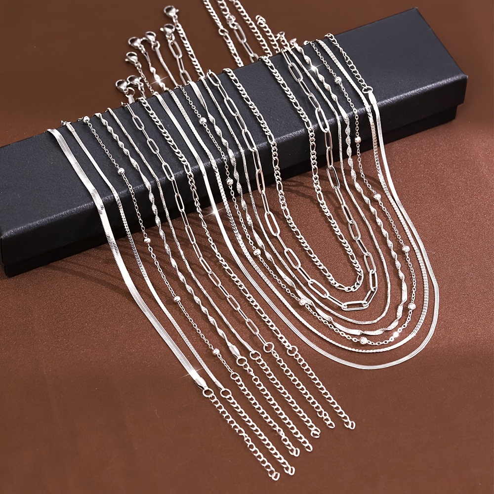 TEMU 14pcs High-quality Stainless Steel Hypoallergenic Necklace And Bracelet Set, Waterproof And , Stylish And Versatile, Easy And Elegant, Suitable