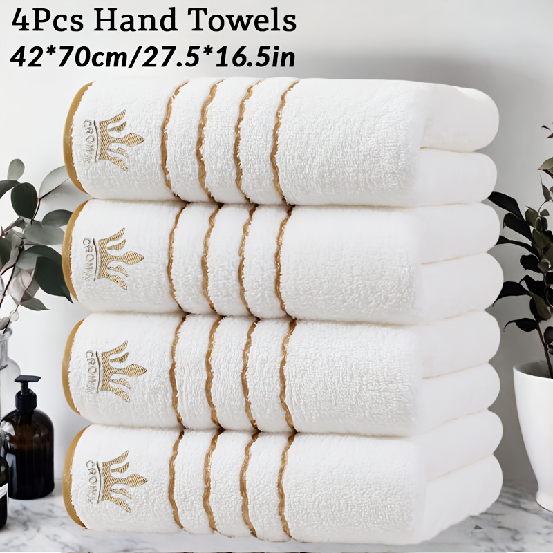E-shop 4-teiliges Set, 42 x 70 cm, Korallenfleece Handtücher mit goldener Streifenstickerei, Mikrofaser-Material, verschiedene Farben erhältlich, hoch