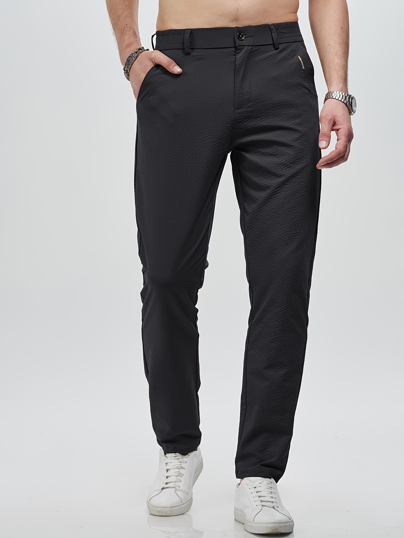 Men's Solid Color Casual Pants Men's Slim Fit Long Pants - Temu