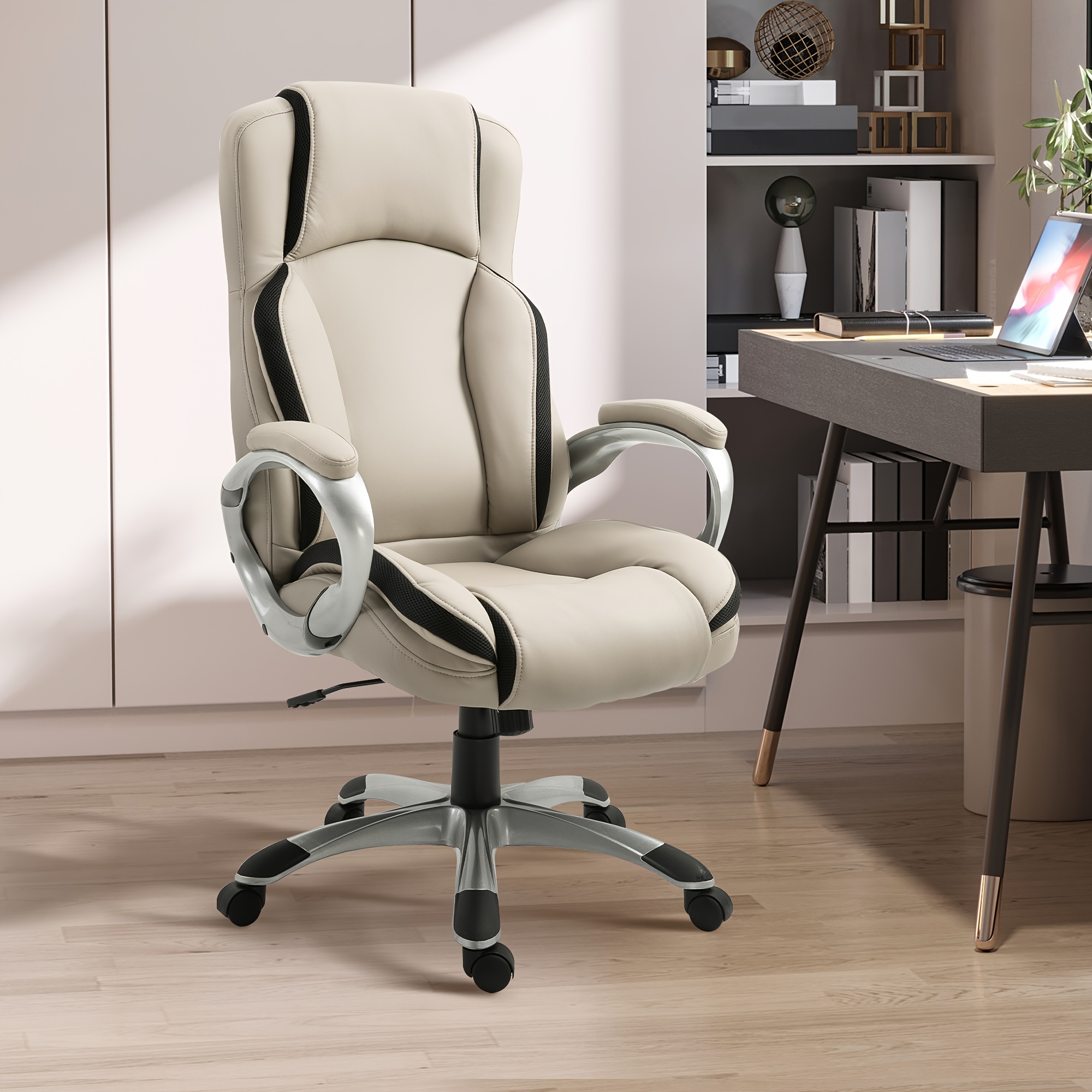 TEMU Chaise de bureau Vinsetto en cuir PU, exécutive sur roulettes, pour ordinateur, réglable en hauteur, pivotante et ergonomique, et noir