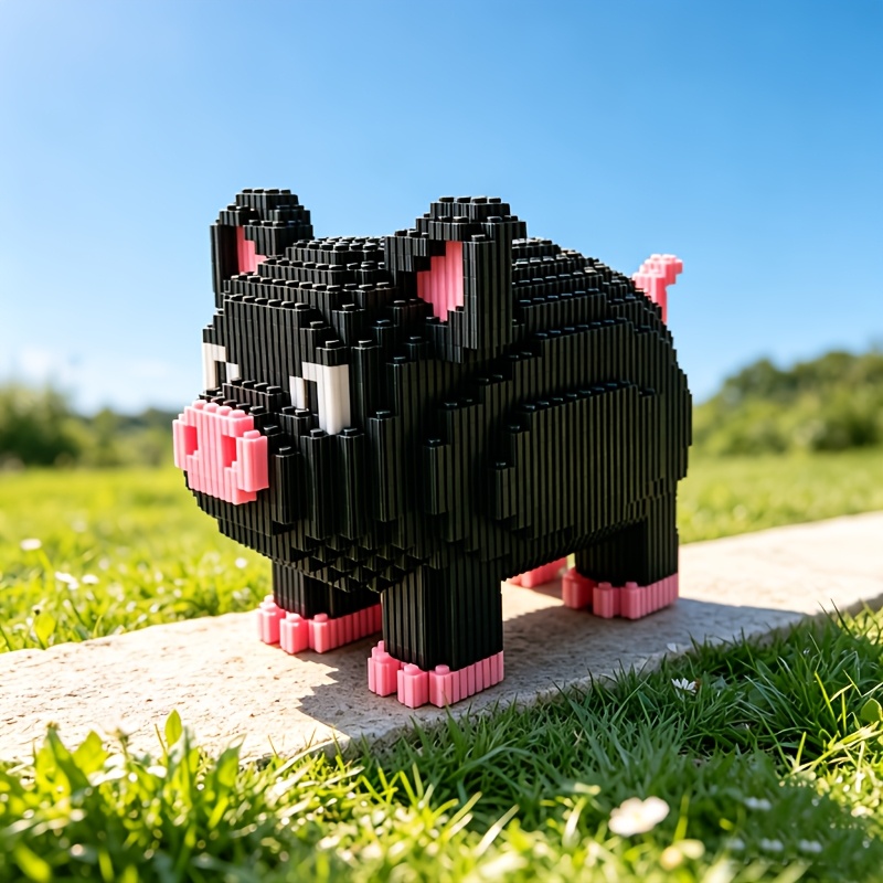 New Black Piglet Building Block Ornament Set, 3D Puzzle