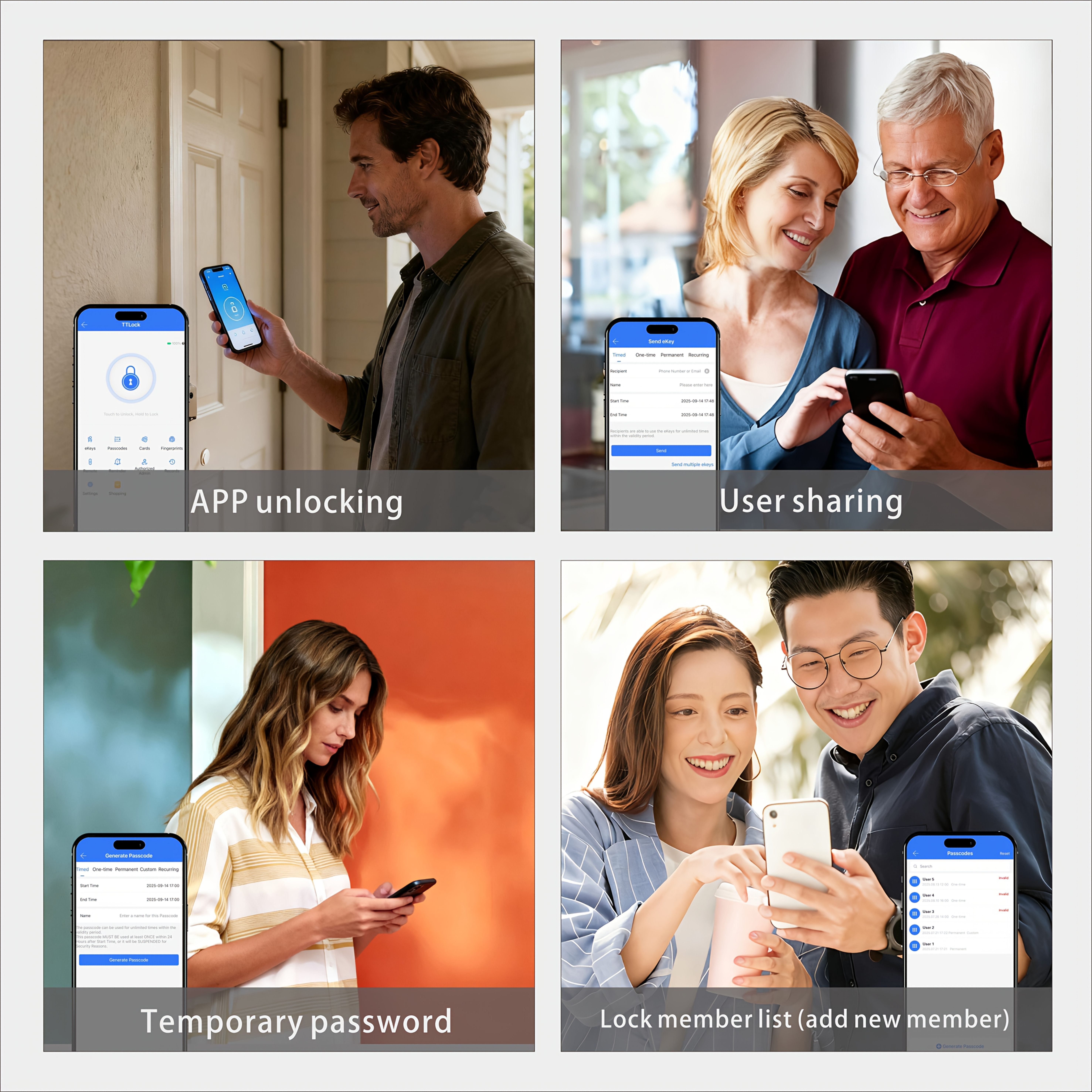 Puerta Inteligente con Manija: Acceso sin Llave por Huella, Código Digital y Tarjeta, Control sin varillas BLE a través de APP, Funciona con 4 Pilas AAA (No Incluidas), Ideal para Entrada, Puertas Principales, Oficinas, Hoteles y Apartamentos
