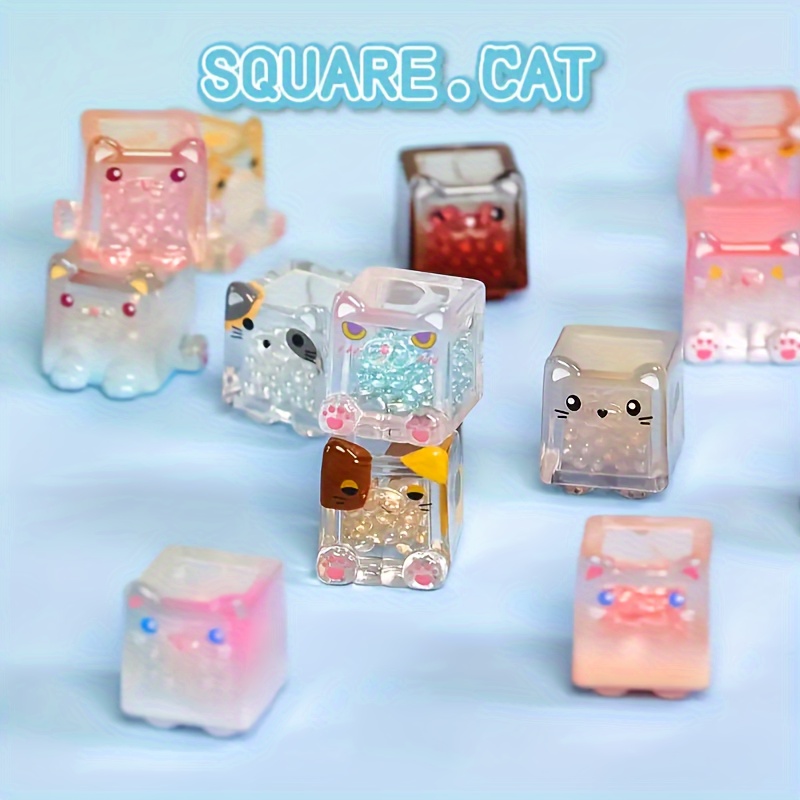 

14+ Square Cat Blind Box - Collectible Stackable Feline Dolls - Mixed Color Assorted Plastic Novelty Gag Toys For Collectors