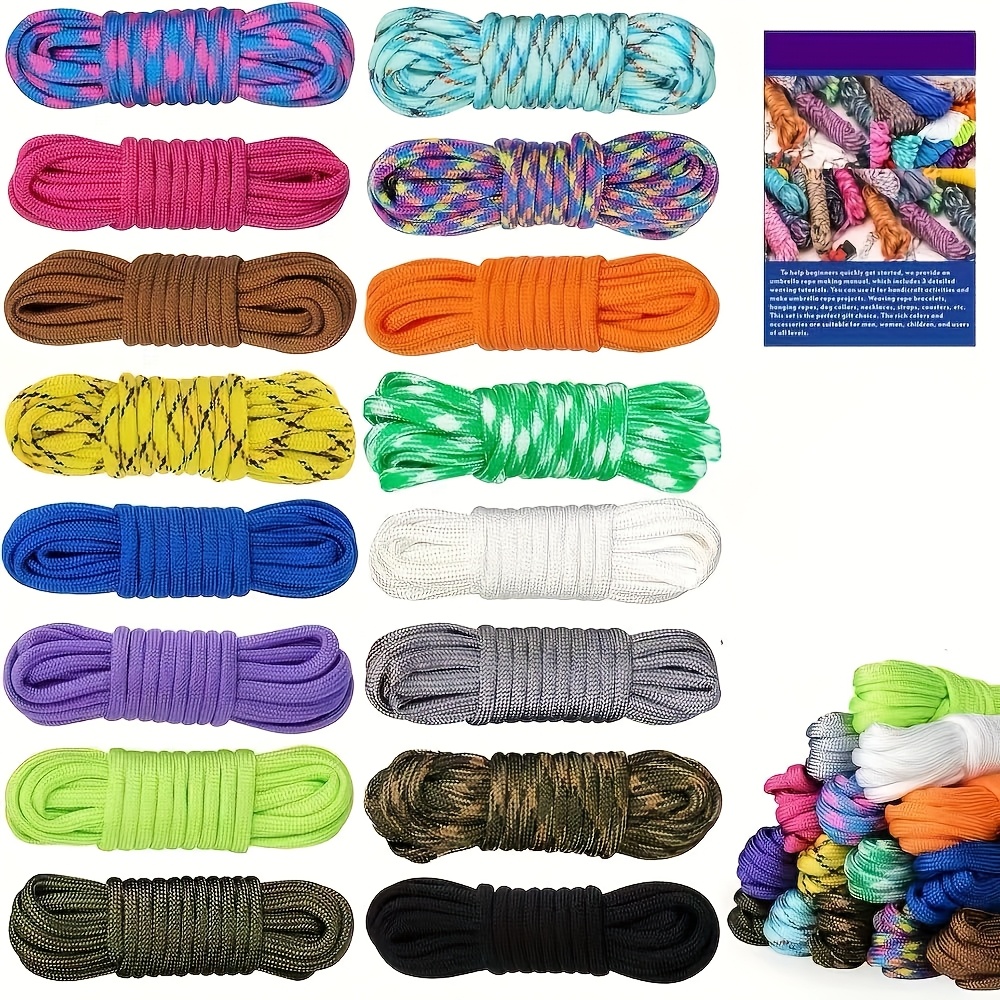 TEMU Handmade Combination Kit Of 16 Colors Braided Rope With Instructions - Multifunctional Braided Rope, Each (about 3 Meters) For Diy Hand Weaving