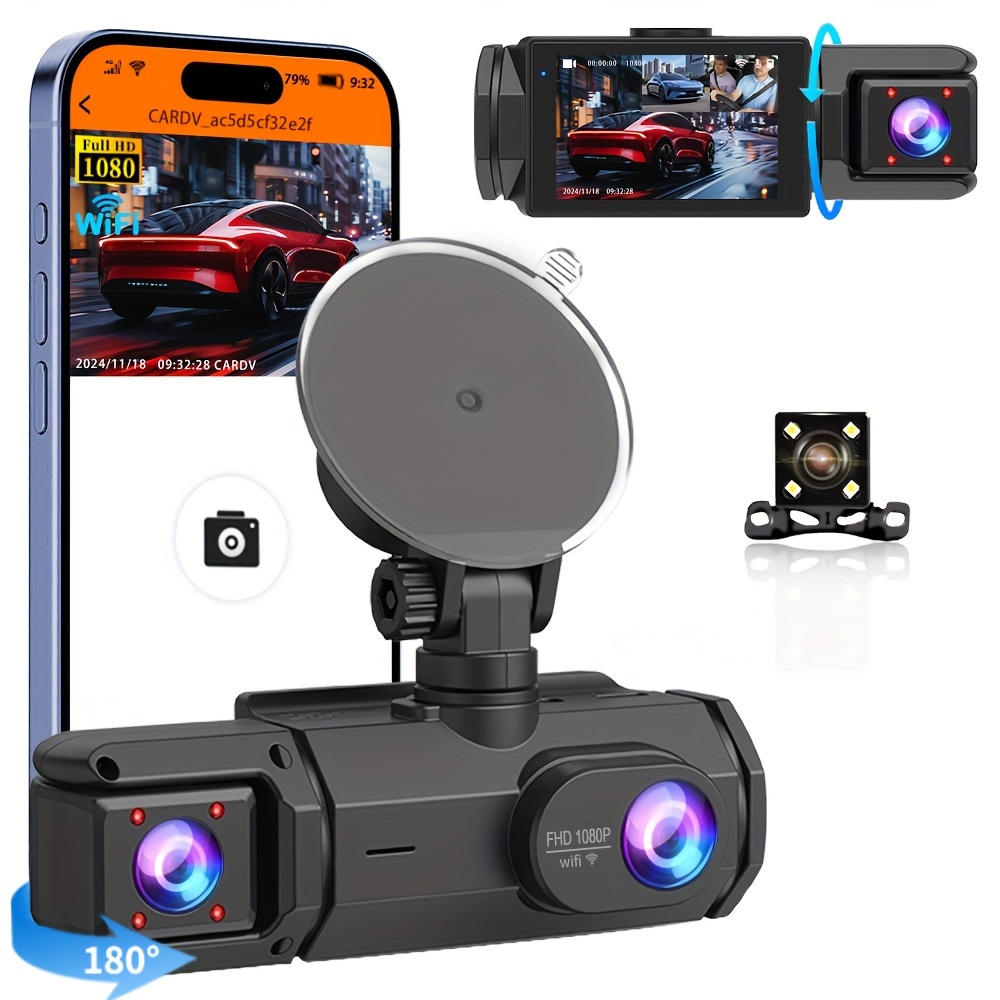 ドライブレコーダー 前後 高画質 360度 リアカメラ Wi-Fi 夜間 車内 定番人気，100%新品 ドライブレコーダー 前後カメラ 2K 360度回転リア