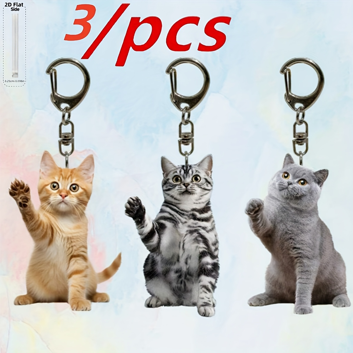 2d Flat, 3pcs/1pc Blue Cat Waving Keychain - 2d Acrylic Flat Cat Animal Pendant, With Lobster , Suitable For Bags And Backpacks, Perfect Gift And Girls Suitable For Men And Women.