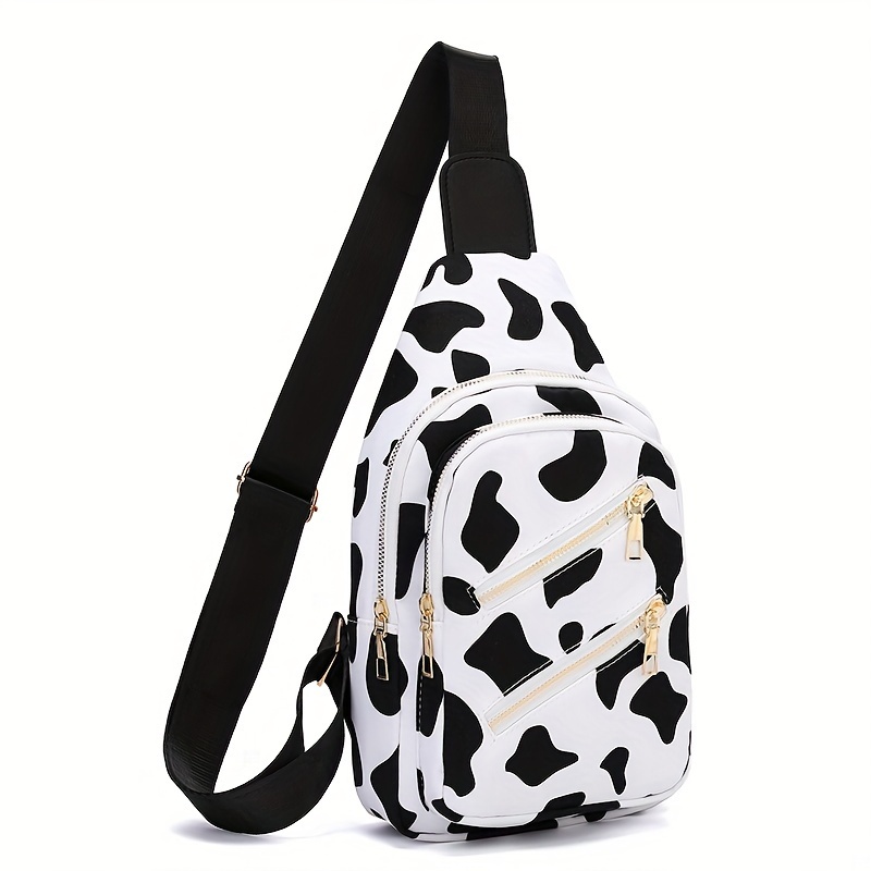 

Trendy Cow Print Sling Backpack, Casual Sports Travel Crossbody Chest Bag, Adjustable Shoulder Strap, Multi-pocket Fanny Pack