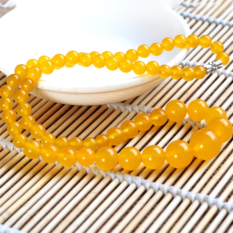 Yellow Agate & Chalcedony Bead Necklace - High End Jewelry