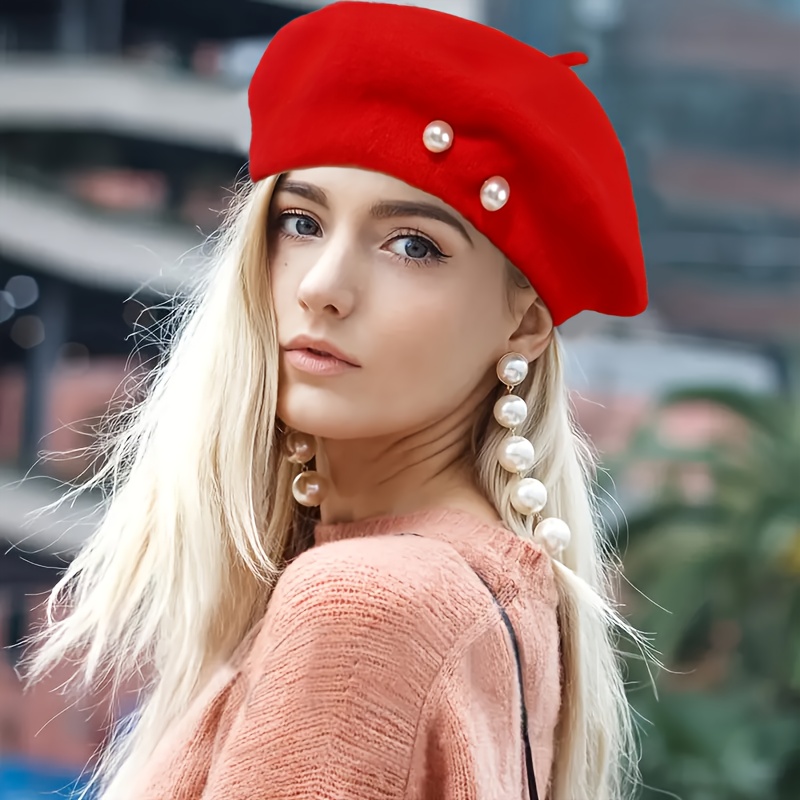 Beaded Beret Hat 1pc New Large Pearl Decorated Beret Womens  display picture 1