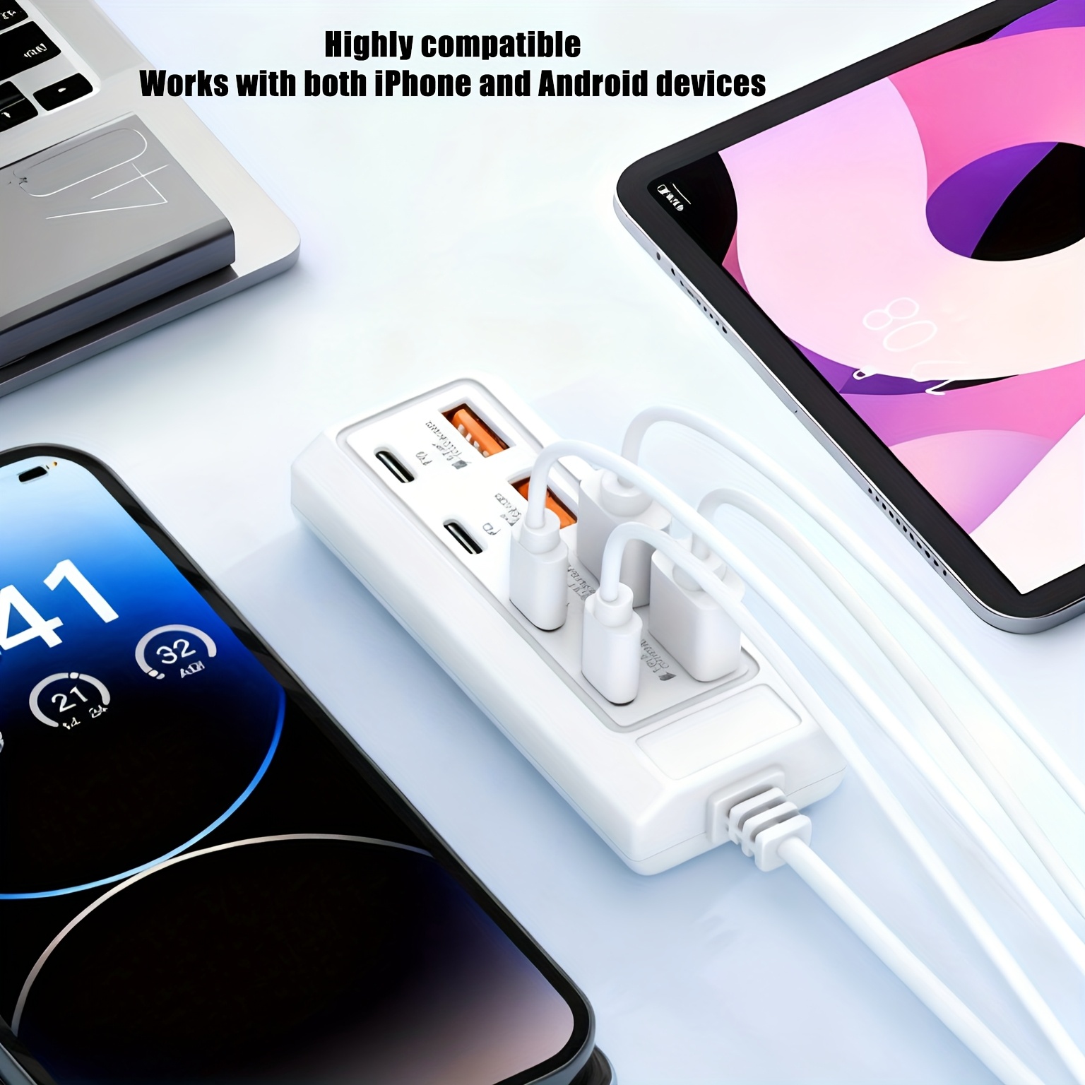 Wowssyo 8-in-1 25W Socket Adapter, 4 USB Ports + 4 Type-C PD Fast Charging Ports Power Hub, Fast Charging Type-C Multi-Plug/Multi-Output Socket, USB Hub, USB Adapter, USB-C Hub, USB Hub/Multi-Port Hub for iPhone, for MacBook, Compatible Laptops