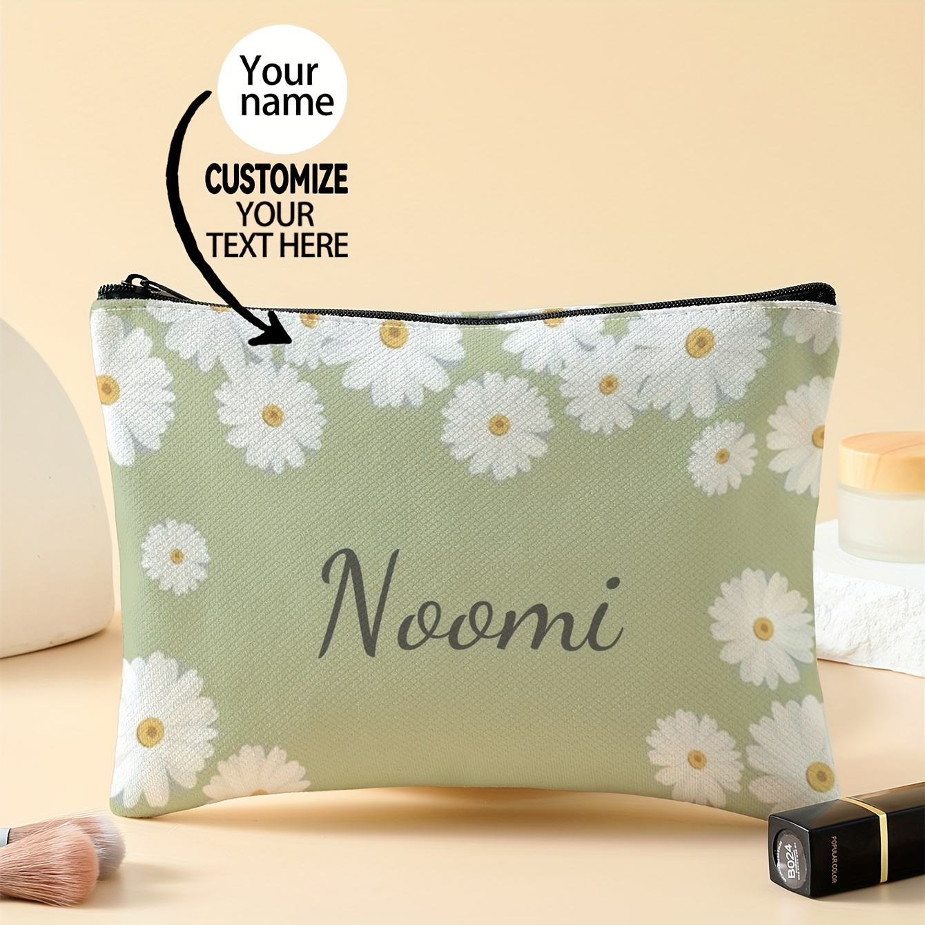 

Customizable Makeup Bag - Chic With Personalized Name Option, Zipper Closure - Ideal Gift For Women And Men, Travel And Daily Use, Makeup Travel Bag