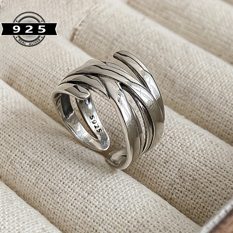 

S925 Silver Ring Women Vintage Bandage Ring Finger Ring Silver Jewelry Wedding 4.8g/0.17oz