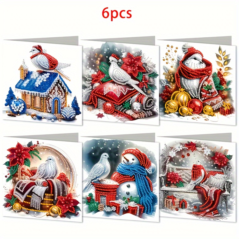 

6- 5d Diamond Painting Greeting Cards Kit - Diy Christmas Art Cards Snowman, & - For Wishes & Invitations, Includes Envelopes