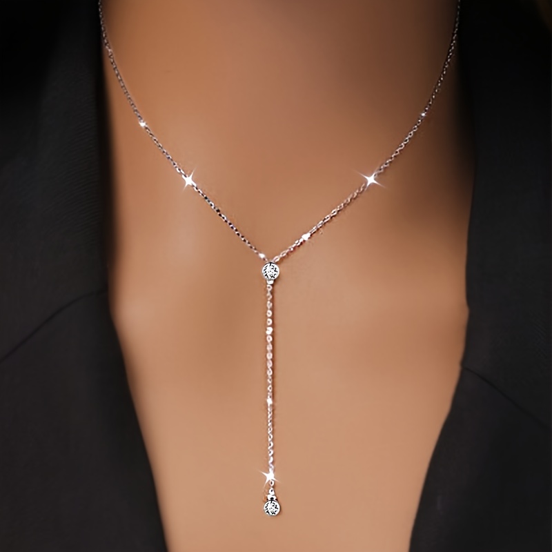 TEMU A Stylish Y-shaped Necklace For Of 925 Sterling Silver With Synthetic Zirconia, Use, Vacations, Valentine's Day, Birthdays, Or As A Gift For