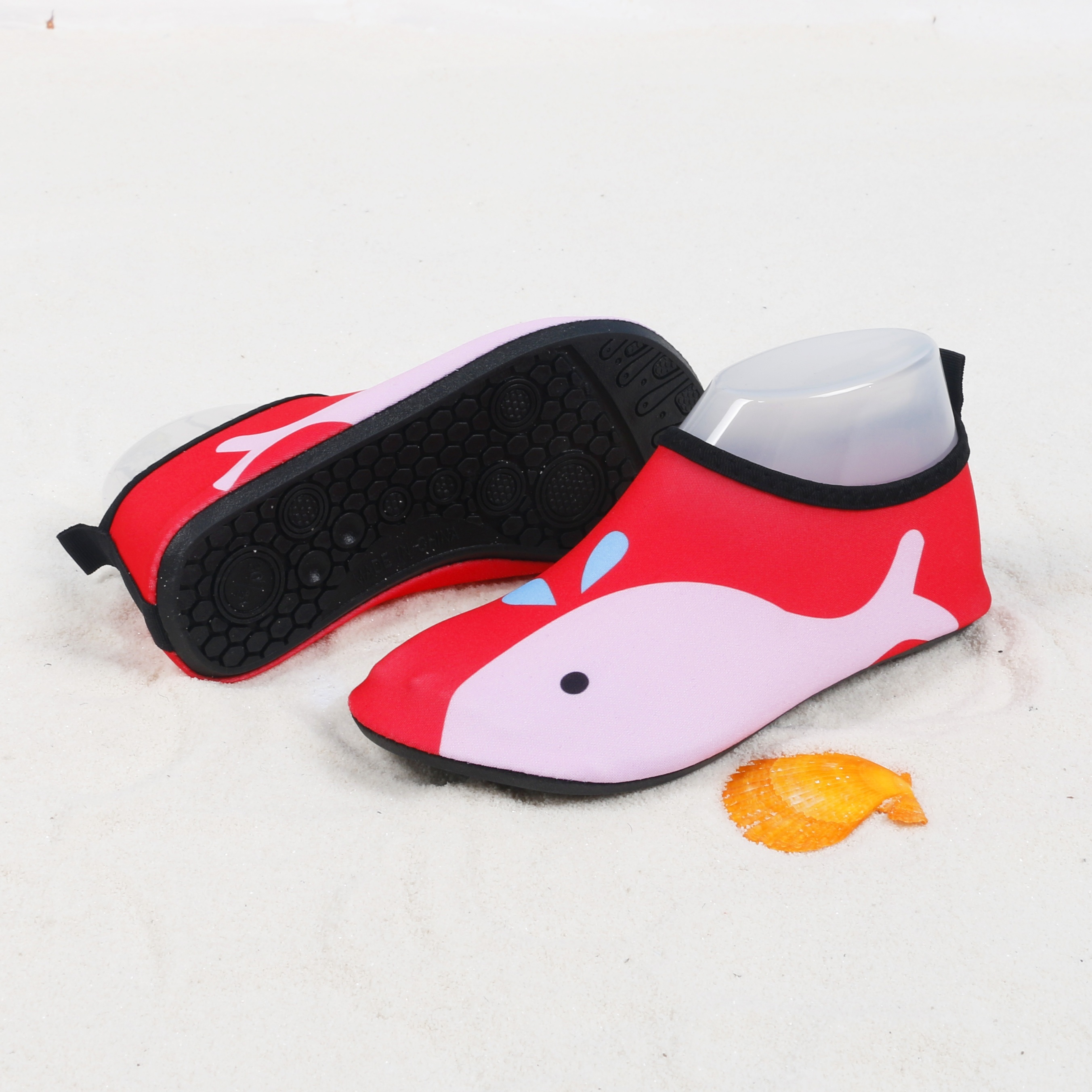 Youngsters' Lightweight Slip-On Swim Shoes - Quick-Dry Beach Water Shoes with Cartoon Whale & Designs, Soft Fabric & TPR Sole for Outdoor Swimming, Pool, Lake, Beach, and Light Beige-Friendly Comfort