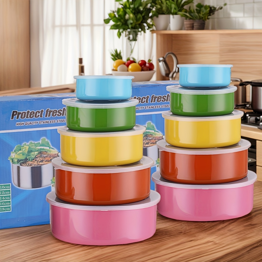 TEMU 10 Sets (2 X 5pcs Sets) Of Color Stainless -keeping Bowl Ice Box Home Kitchen Stainless -keeping Box Refrigerator Storage