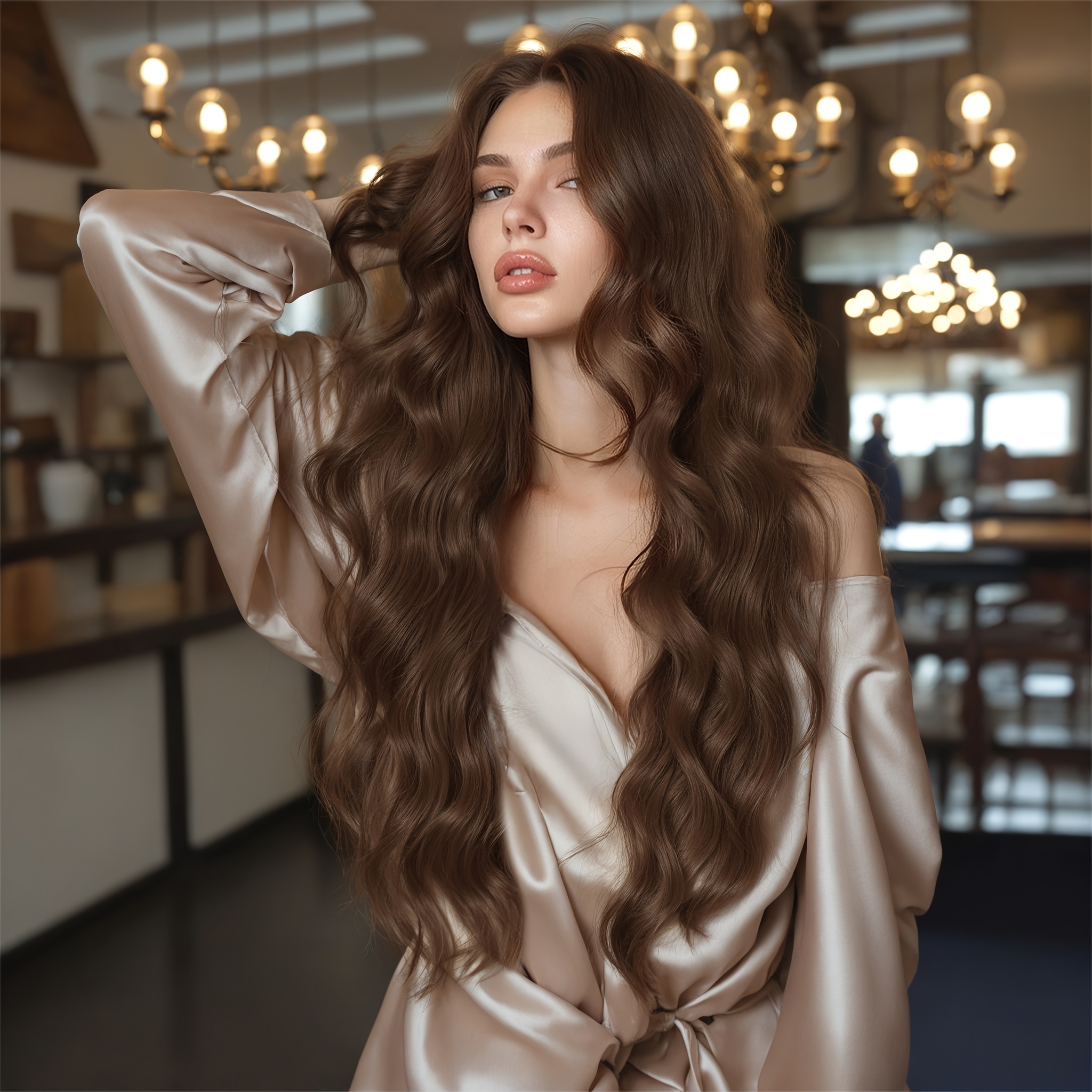 

Women's Long Curly Wave Wig 32 Inch, Fiber Synthetic Wig, 150% Density With Cap, For Daily, Work, Christmas, Music Festivals, And Cosplay