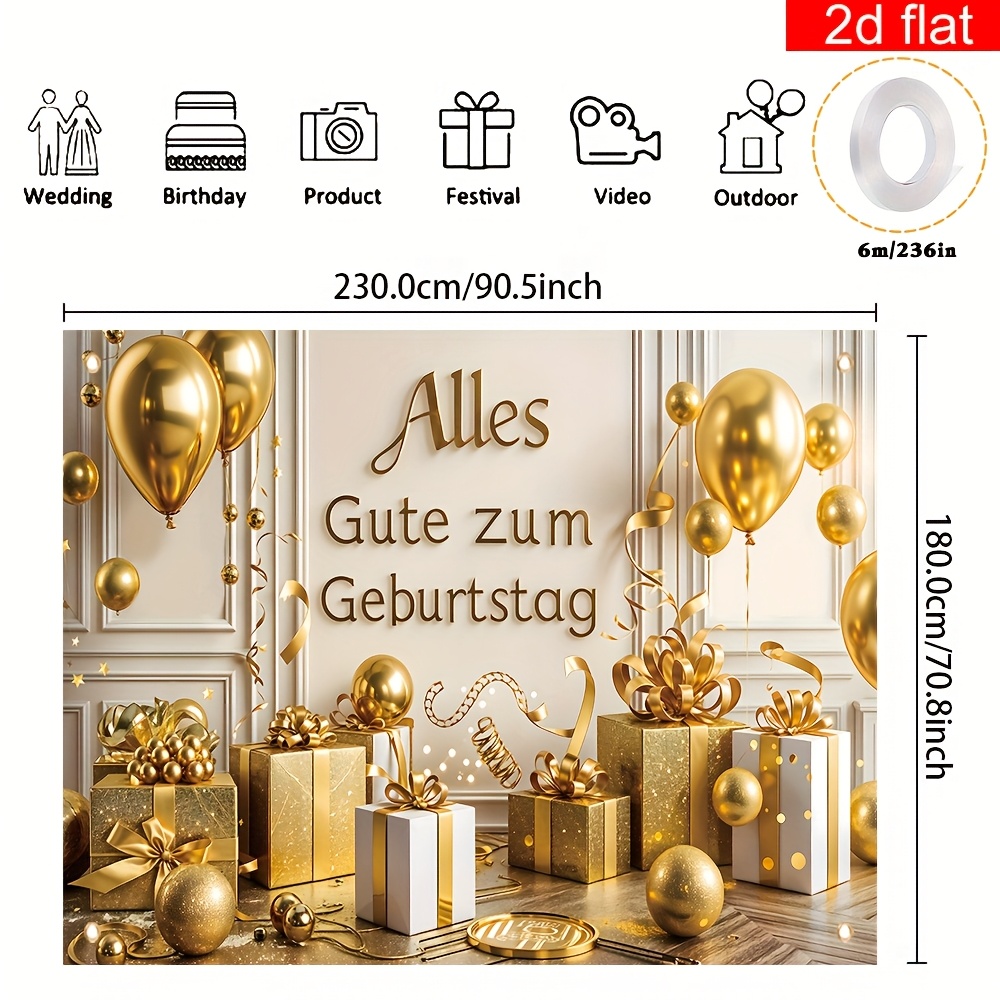 E-shop 2D Flat, 2D Flat - 2D Flat Banner, ., "Alles Gute zum Geburtstag" Dekorationsbanner in deutscher Sprache, aus Polyester, geeignet für