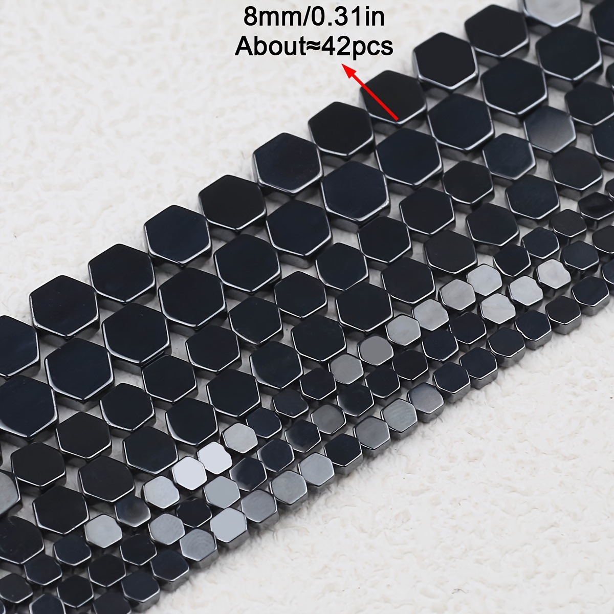 TEMU 4/6/8Mm 1 Cuerda Negra Hexagonal Negra Natural Piedra de Hierro Cuentas Sueltas con Agujero Cuentas Separador para Pulsera a Collar Aretes