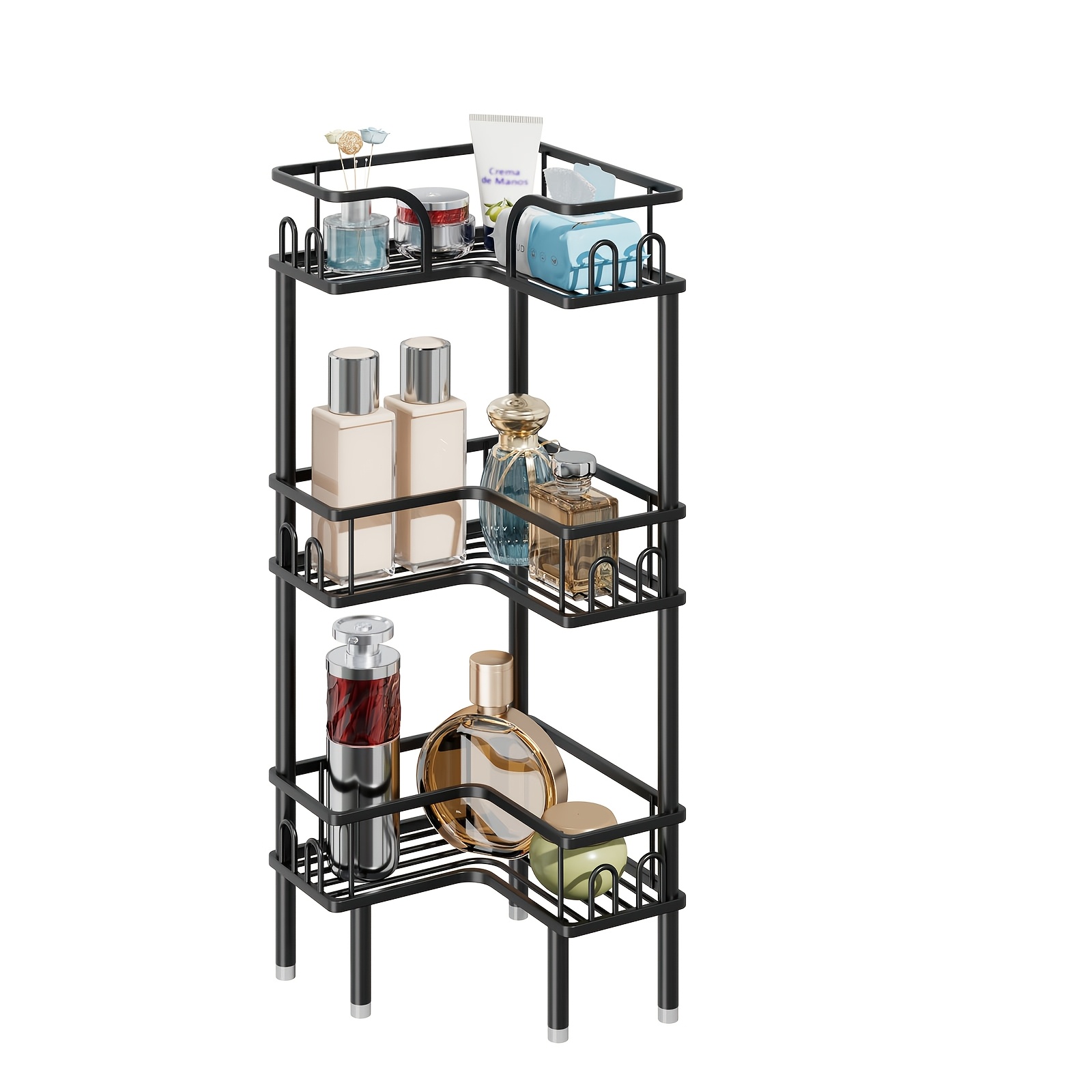 Corner Shower Caddy, Space 90 Degree Fit With High , Hollow Base Prevents Water , No Drill Corner Shelf, Stable Adjustable Feet, Corner Shelf With For Bathroom Kitchen Corners