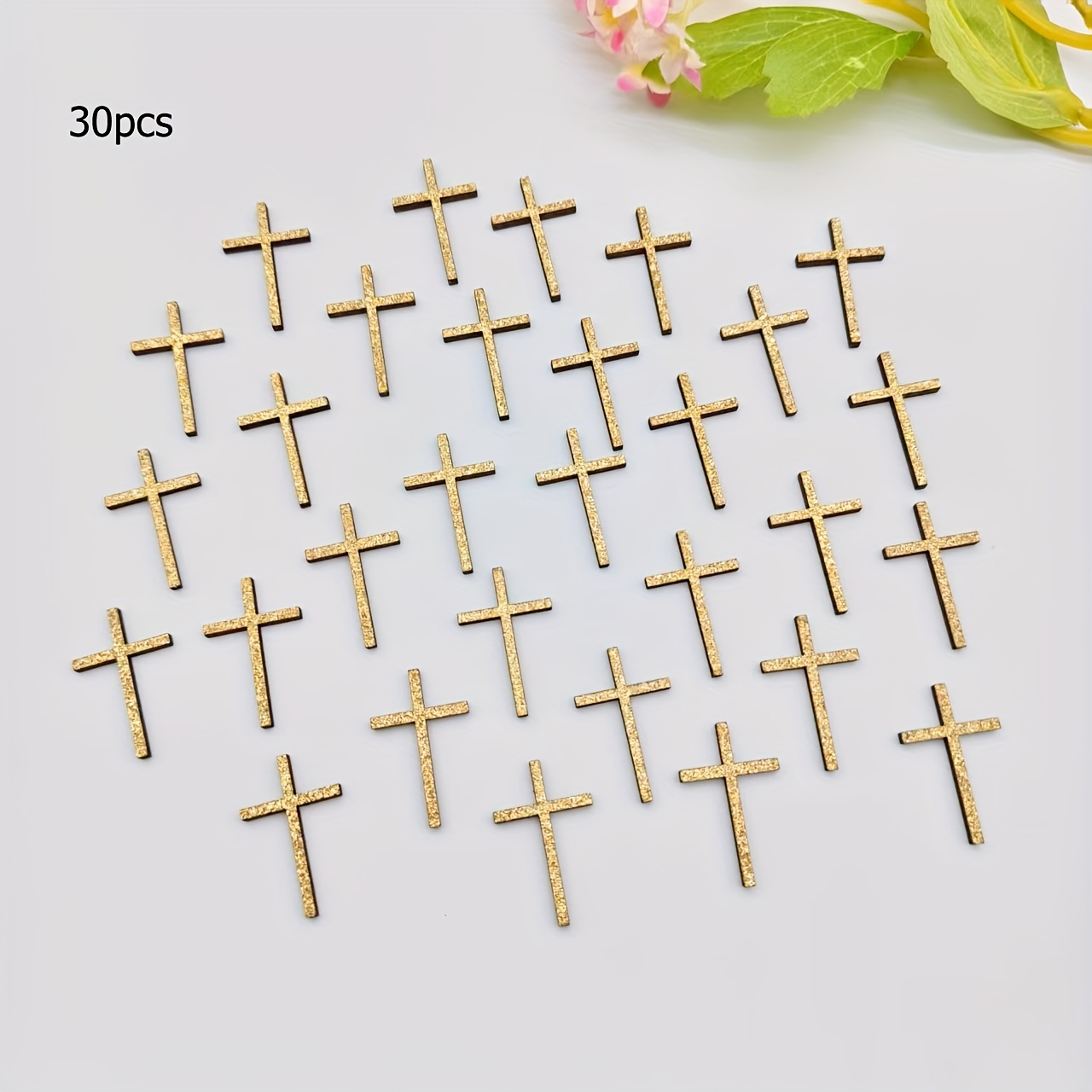 30pcs Jesus Desktop Scene Decorations, Wooden Crosses In Golden And Silvery, Suitable For Table Decoration,halloween