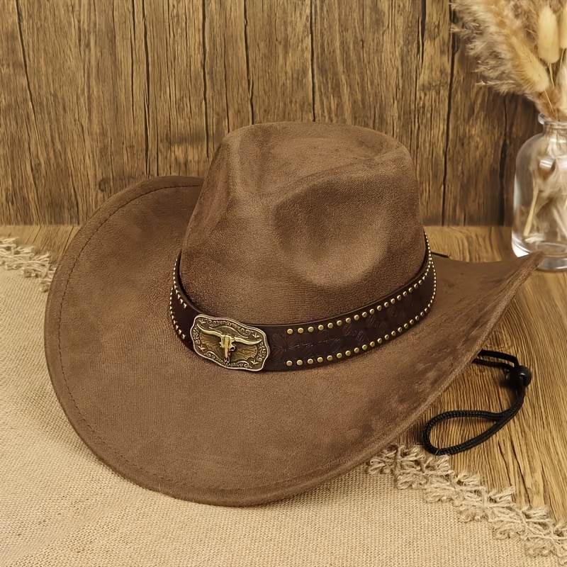 TEMU 1 stuk uniseks cowboyhoed met versiering van stierschedel, geschikt voor paardensport, rodeowedstrijden, muziekfestivals, barfeesten, als cadeau
