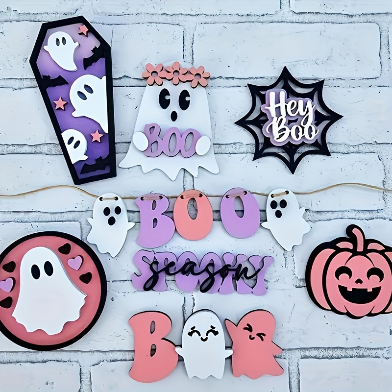 

14pcs Table Decor Set - Wooden Signs & Plaques With Spooky Silhouettes, & Pumpkins - Perfect For Holiday Decoration